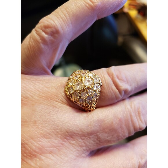 Gold Carved Band Domed CZs Ring Size 7 Pretty on Hand - Picture 3 of 6